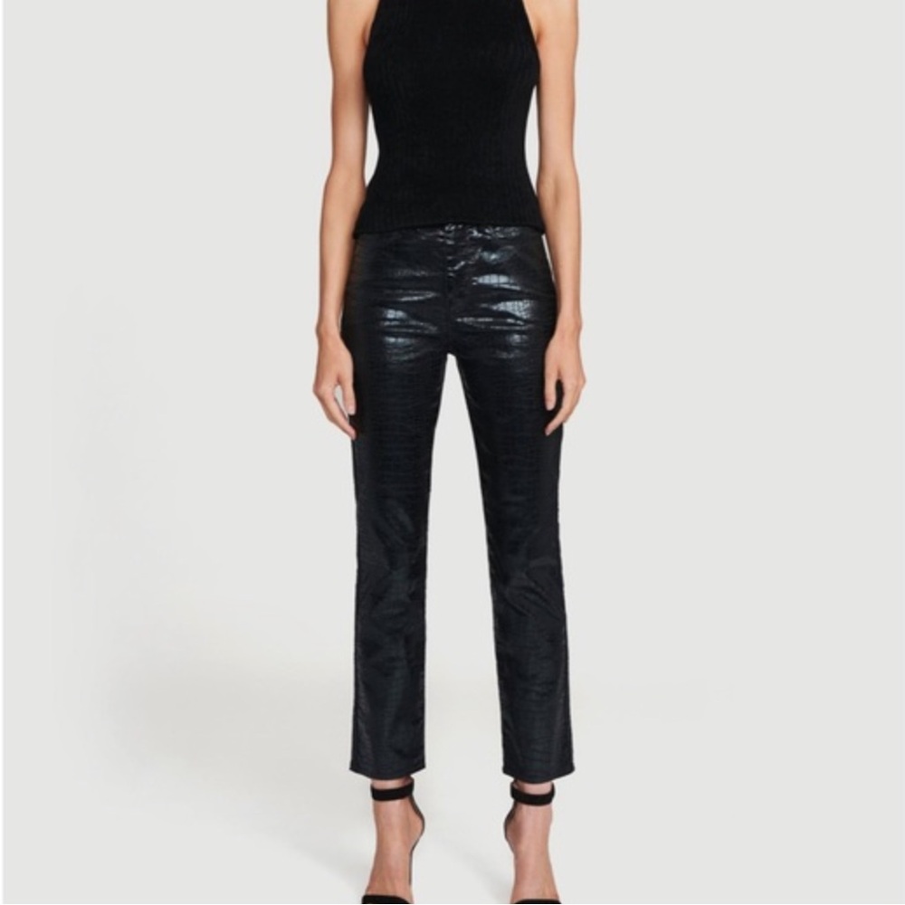 FRAME Le Sylvie Slender Straight Noir Croc Embossed Stretch Pants
